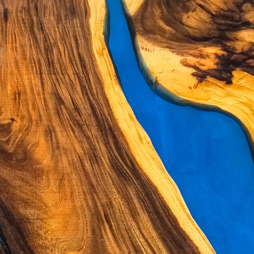 Elite Walnut Wood Oval Dining Table with Blue Resin River Inlay ECT - 219 - Elitecustomtable