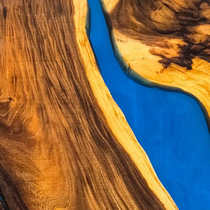 Elite Walnut Wood Oval Dining Table with Blue Resin River Inlay ECT - 219 - Elitecustomtable