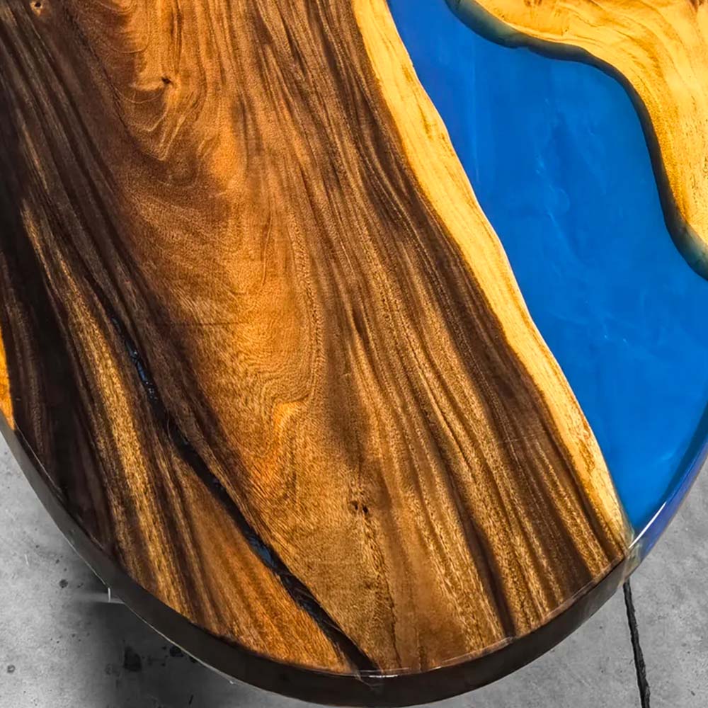 Elite Walnut Wood Oval Dining Table with Blue Resin River Inlay ECT - 219 - Elitecustomtable
