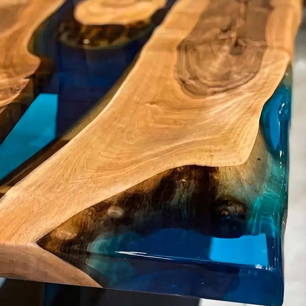 Elite Walnut Wood & Transparent Blue Epoxy Resin Dining Table ECT - 199 - Elitecustomtable
