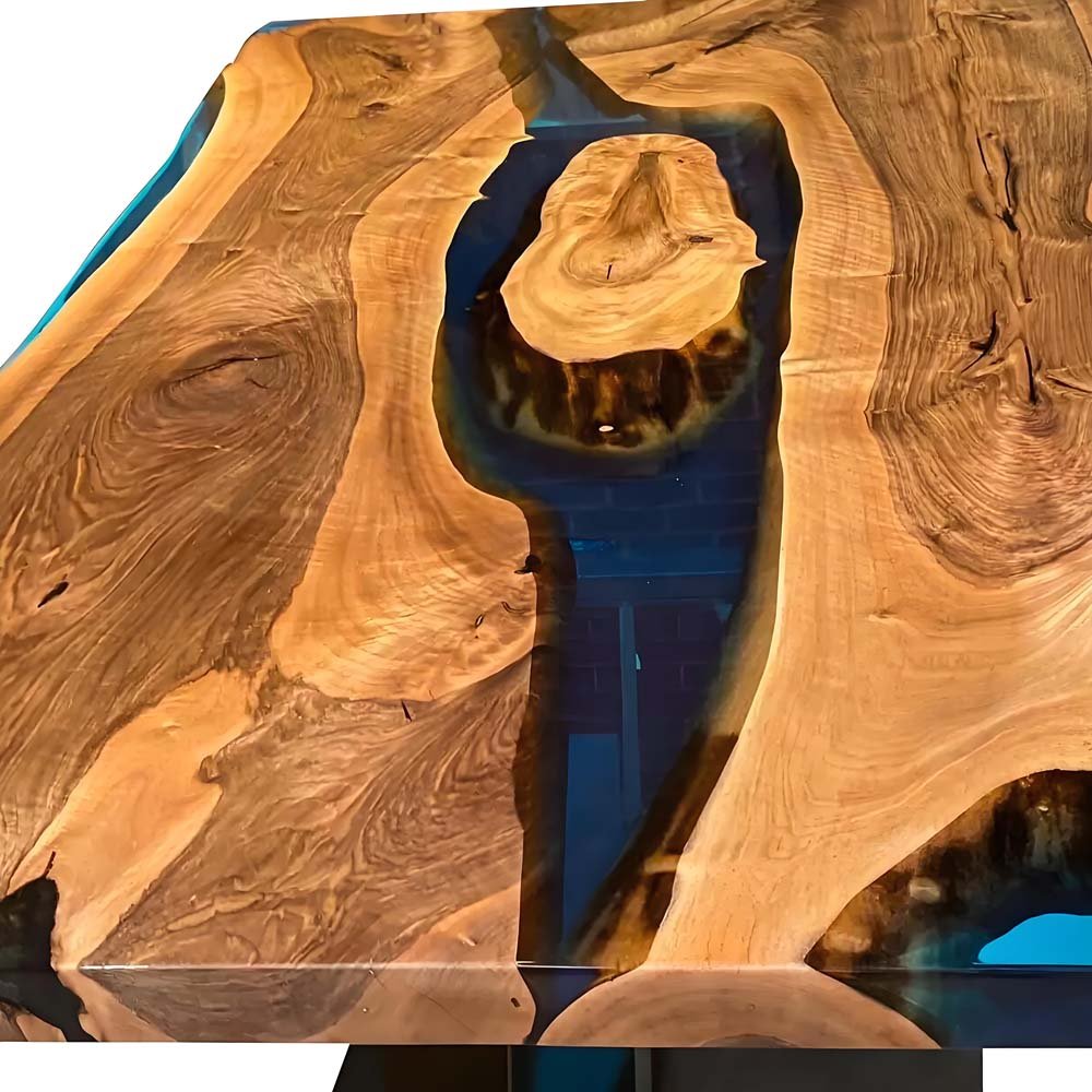 Elite Walnut Wood & Transparent Blue Epoxy Resin Dining Table ECT - 199 - Elitecustomtable