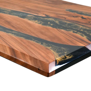 Elite Walnut Wood with Black Epoxy and Yellow Gold Dining and Conference Table ECT - 168 - Elitecustomtable