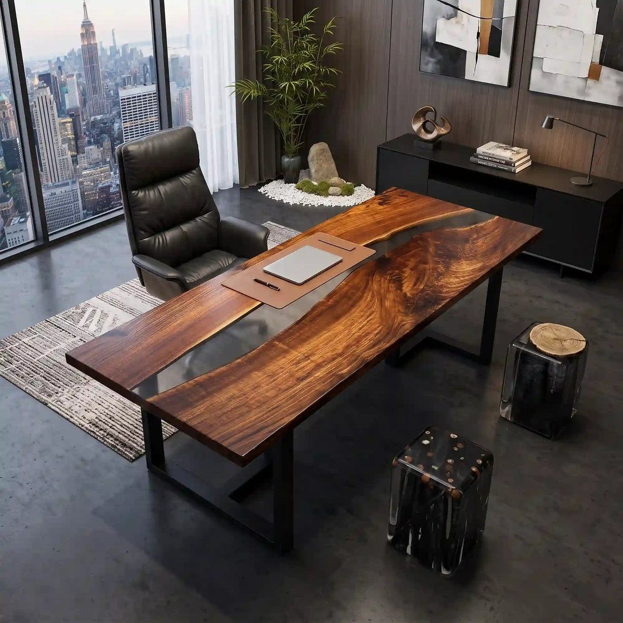 Elite Walnut Wood with Black Epoxy Resin Conference Table ECT-22 - Elitecustomtable