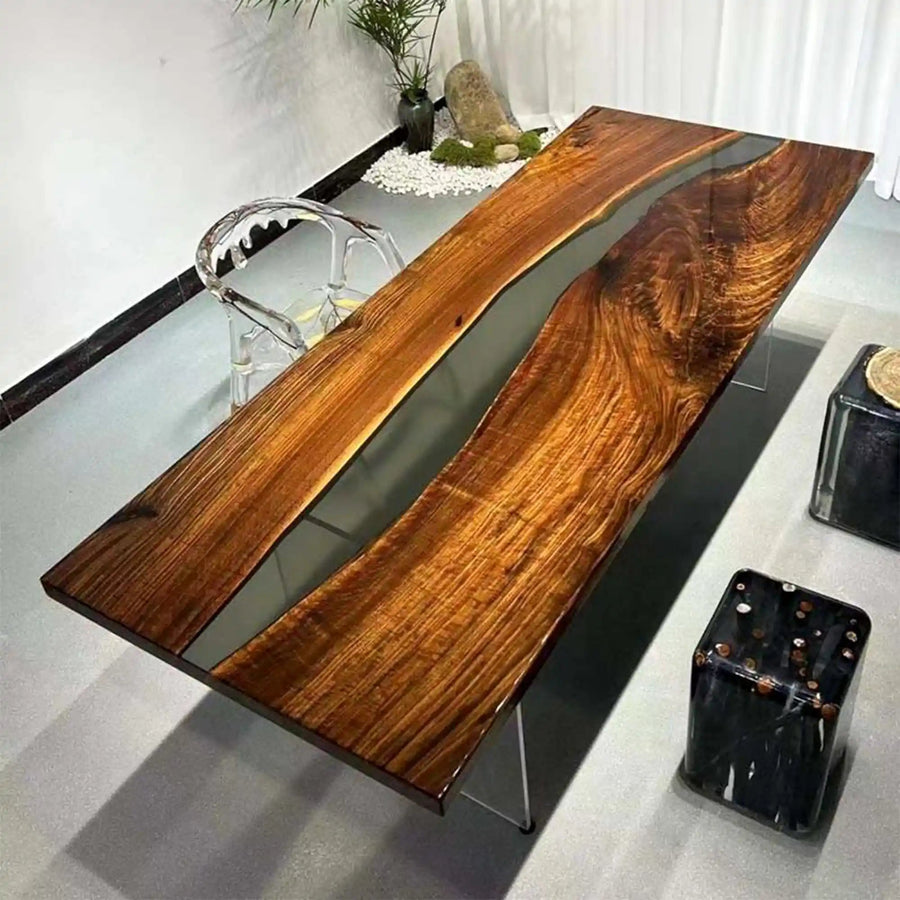 Elite Walnut Wood with Black Epoxy Resin Conference Table ECT-22
