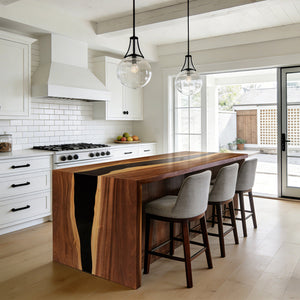 Elite Walnut Wood with Black Epoxy Resin - Shaped Waterfall Dining & Bar Tables ECT - 276 - Elitecustomtable