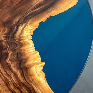 Elite Walnut Wood with Blue Epoxy Resin Round Coffee Table ECT - 172 - Elitecustomtable