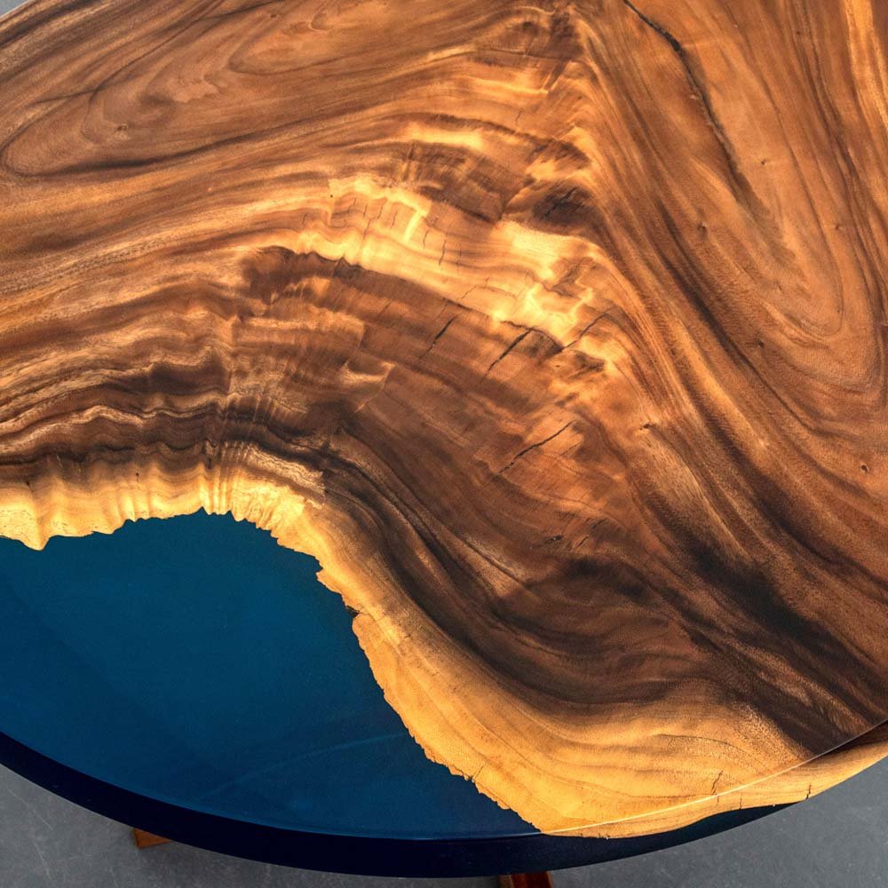 Elite Walnut Wood with Blue Epoxy Resin Round Coffee Table ECT - 172 - Elitecustomtable