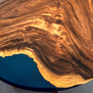 Elite Walnut Wood with Blue Epoxy Resin Round Coffee Table ECT - 172 - Elitecustomtable