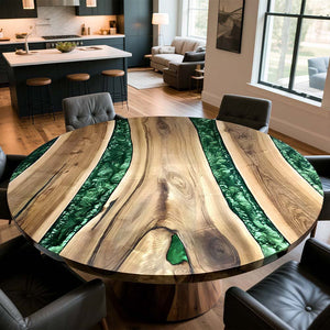 Elite Walnut Wood with Green Resin Round Coffee Table ECT - 207 - Elitecustomtable