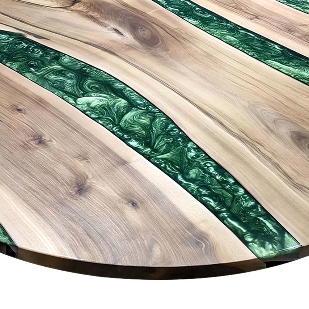 Elite Walnut Wood with Green Resin Round Coffee Table ECT - 207 - Elitecustomtable