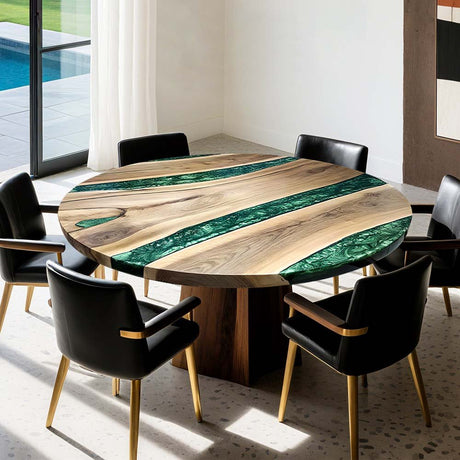 Elite Walnut Wood with Green Resin Round Coffee Table ECT - 207 - Elitecustomtable