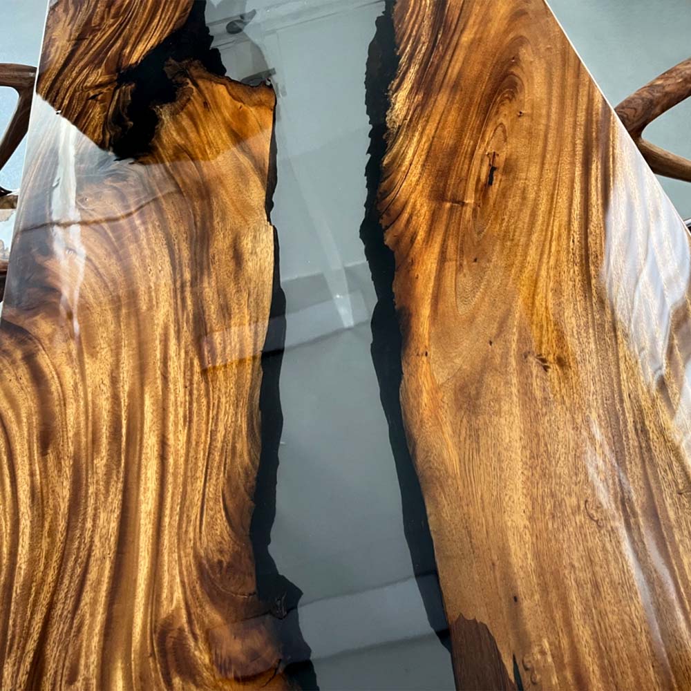 Elite Walnut Wood with Transparent Black - Gray Epoxy Resin Dining Table ECT - 163 - Elitecustomtable