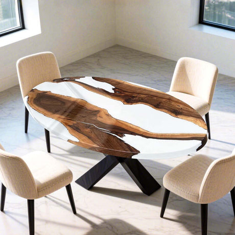 Elite Walnut Wood with White Epoxy Resin Oval Coffee & Dining Table ECT - 182 - Elitecustomtable