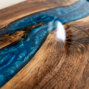 Epoxy Console Table Walnut Cobalt Pearl Blue Straight Edge Entryway Console Table ECT - 308 - Elitecustomtable