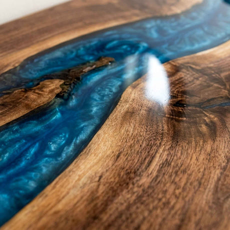 Epoxy Console Table Walnut Cobalt Pearl Blue Straight Edge Entryway Console Table ECT - 308 - Elitecustomtable