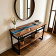 Epoxy Console Table Walnut Cobalt Pearl Blue Straight Edge Entryway Console Table ECT - 308 - Elitecustomtable