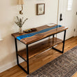 Epoxy Console Table Walnut Cobalt Pearl Blue Straight Edge Entryway Console Table ECT - 308 - Elitecustomtable