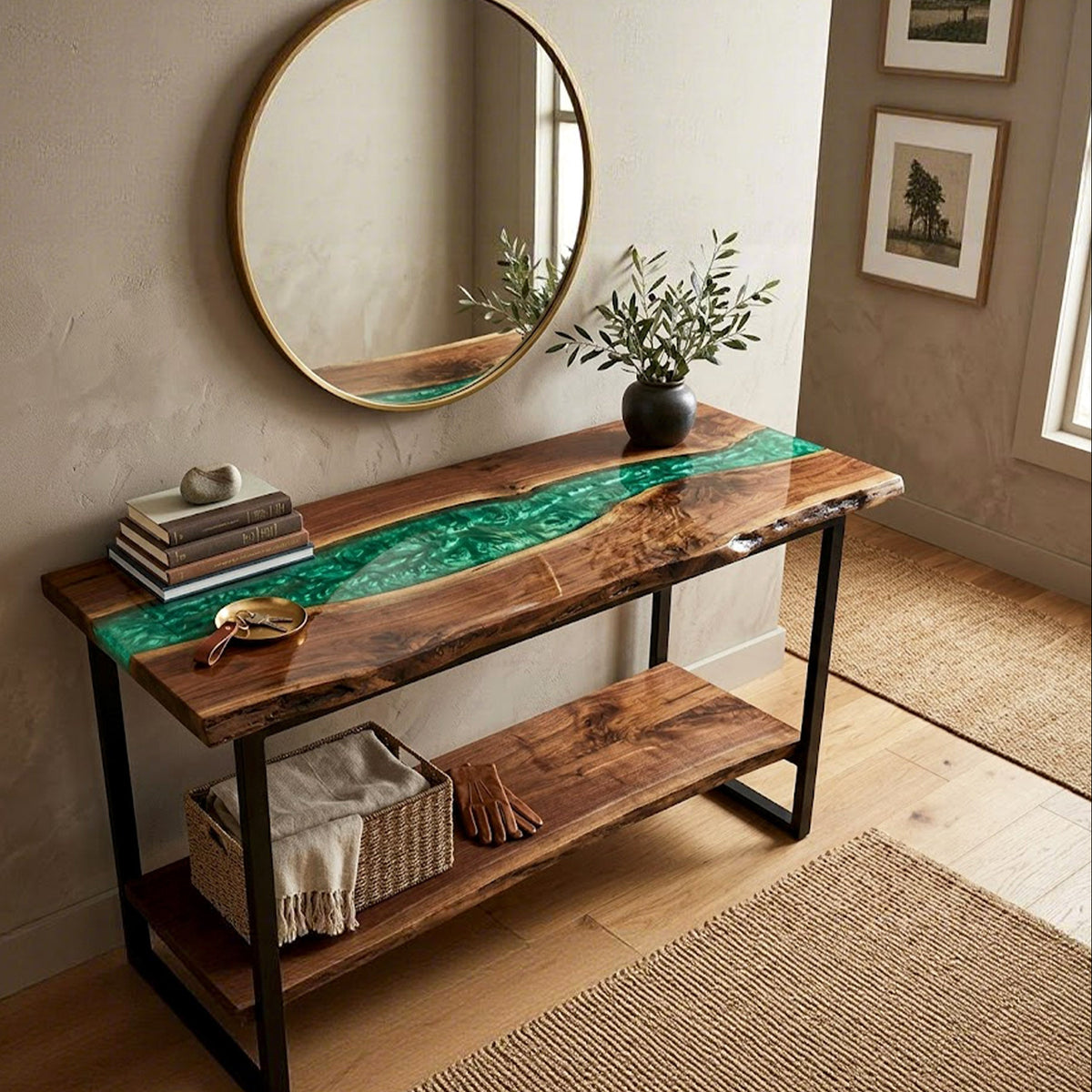 Live Edge Walnut Emerald Pearl Epoxy Console Table | ECT-307 ...