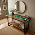 Epoxy Console Table Walnut Emerald Pearl Live Edge Rectangular Entryway Console Table ECT - 307 - Elitecustomtable