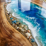 Epoxy Dining Room Table Walnut Coastal Blue Rectangular Straight Edge Beach Dining Table ECT - 314 - Elitecustomtable