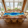 Epoxy Dining Room Table Walnut Coastal Blue Rectangular Straight Edge Beach Dining Table ECT - 314 - Elitecustomtable