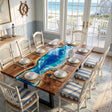 Epoxy Dining Room Table Walnut Coastal Blue Rectangular Straight Edge Beach Dining Table ECT - 314 - Elitecustomtable