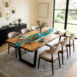 Epoxy River Table Olive Wood Turquoise Rectangular Straight Edge Dining Table Top ECT - 292 - Elitecustomtable