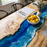 Epoxy River Table Poplar Cobalt Wave Rectangular Straight Edge Ocean Wave Dining Table ECT - 320 - Elitecustomtable