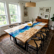 Epoxy River Table Poplar Cobalt Wave Rectangular Straight Edge Ocean Wave Dining Table ECT - 320 - Elitecustomtable