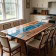 Epoxy River Table Walnut Deep Ocean Blue Rectangular Straight Edge Dining Table ECT - 301 - Elitecustomtable
