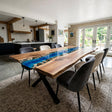 Epoxy River Table Walnut Pebble River Blue Rectangular Live Edge Dining Table Top ECT - 294 - Elitecustomtable