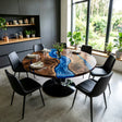 Epoxy River Table Walnut Sapphire Blue Round Straight Edge Dining Table Top ECT - 289 - Elitecustomtable