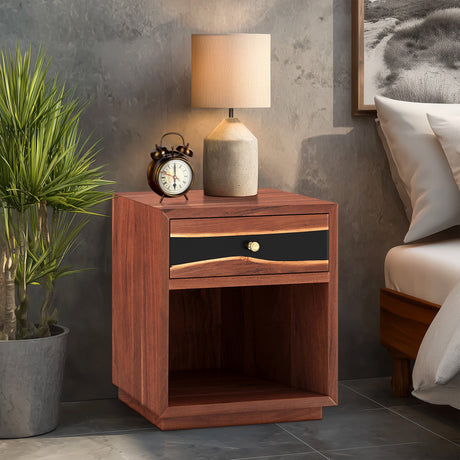Epoxy Walnut Nightstand – Handmade Resin Wood Bedside Table ECN - 02 - Elitecustomtable