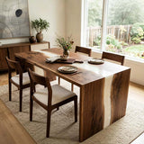 Epoxy Waterfall Table Walnut Pearl White Rectangular Straight Edge Dining Table ECT - 309 - Elitecustomtable