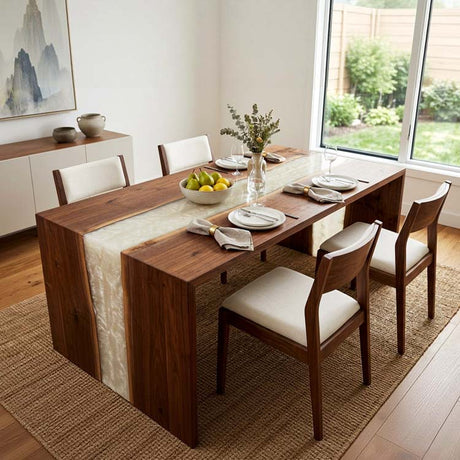 Epoxy Waterfall Table Walnut Pearl White Rectangular Straight Edge Dining Table ECT - 309 - Elitecustomtable