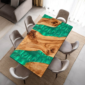 Epoxy Wood Table Olive Wood Jade Pearl Green Rectangular Straight Edge Dining Table ECT - 305 - Elitecustomtable