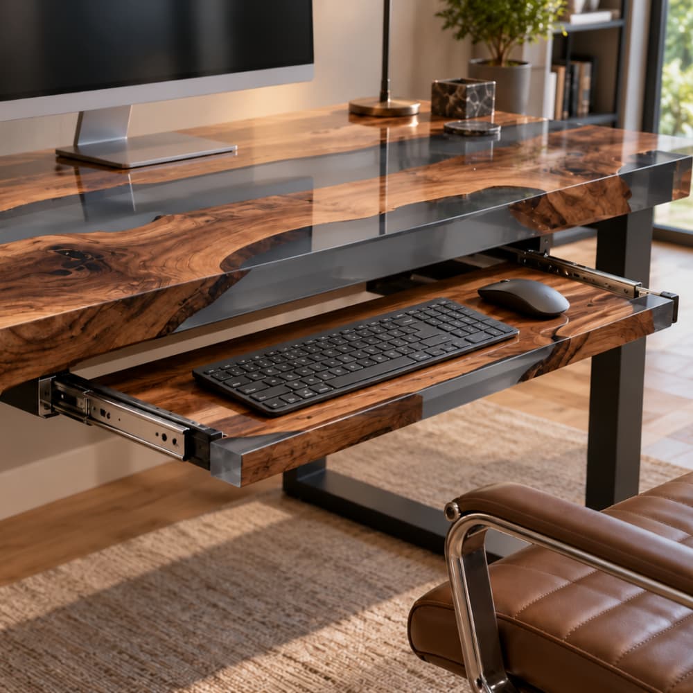 Epoxy Wood Under Desk Keyboard Tray - ECT#1101 - EliteCustomTable - Elitecustomtable