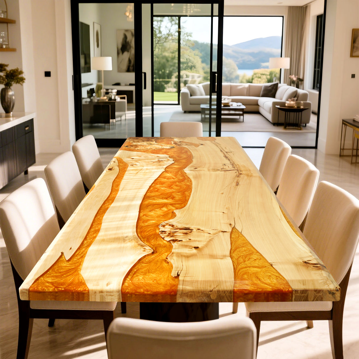 Elite Custom Poplar Wood with Amber Gilt Epoxy Resin Dining Table ECT-78
