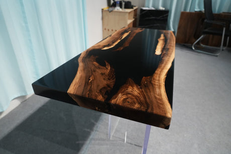 In-Stock Black Walnut Black Epoxy Resin Table 20" × 48" - Elitecustomtable