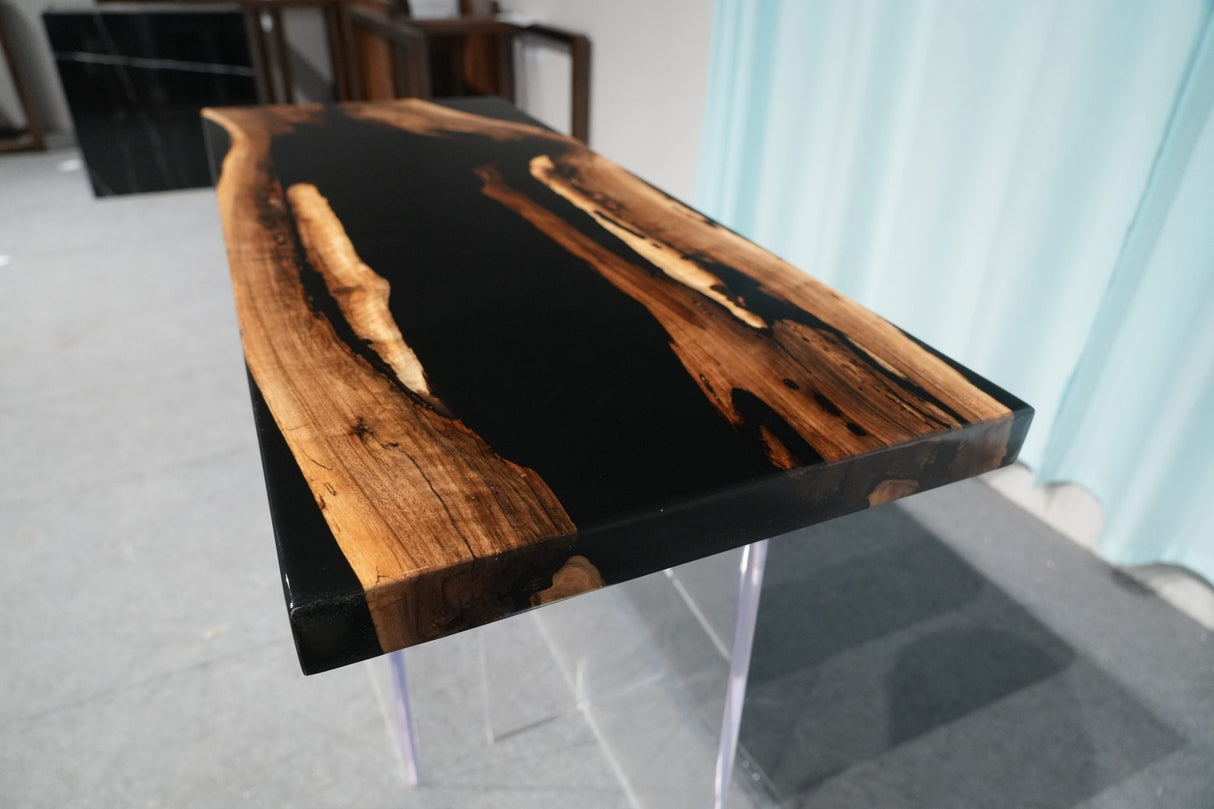 In-Stock Black Walnut Black Epoxy Resin Table 20" × 48" - Elitecustomtable