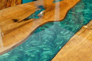In-Stock Black Walnut Live Edge Green Epoxy Resin Dining Table 40" × 80" - Elitecustomtable