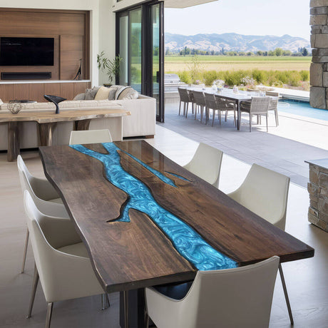 In-Stock Black Walnut Peacock Blue Epoxy Resin Table 40.2" × 60.2" - Elitecustomtable