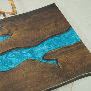 In-Stock Black Walnut Peacock Blue Epoxy Resin Table 40.2" × 60.2" - Elitecustomtable
