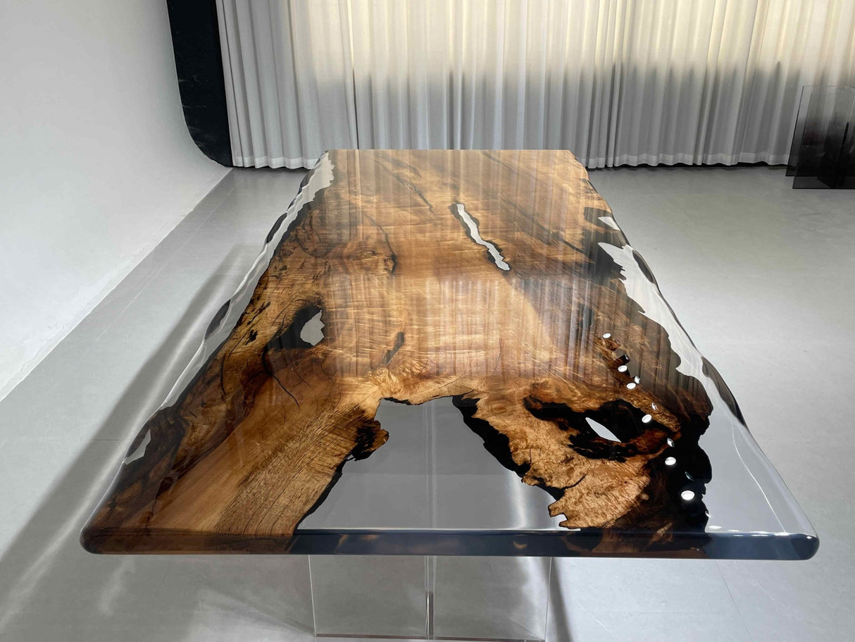 In-Stock Fir Wood Clear Epoxy Resin Dining Table 48" × 108" - Elitecustomtable