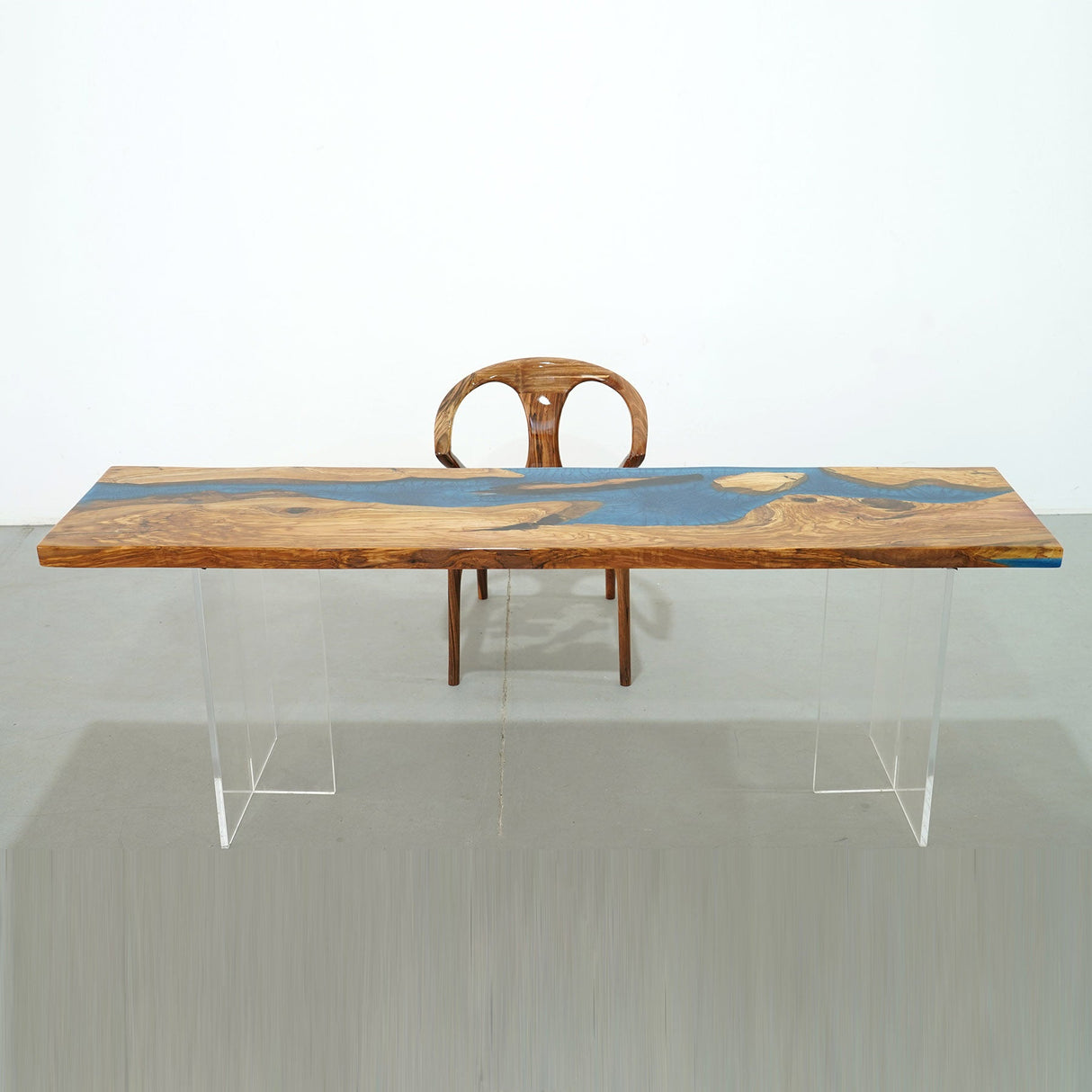 In-Stock Olive Wood Blue Epoxy Resin Console Table 20.1" × 84.3" - Elitecustomtable