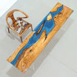 In-Stock Olive Wood Blue Epoxy Resin Console Table 20.1" × 84.3" - Elitecustomtable