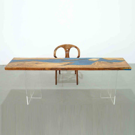 In-Stock Olive Wood Blue Epoxy Resin Console Table 20.1" × 84.3" - Elitecustomtable