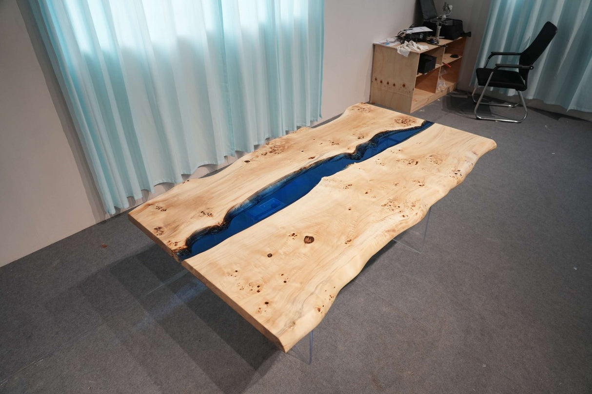 In Stock Poplar Blue Epoxy Resin Dining Table – 72" × 36" - Elitecustomtable