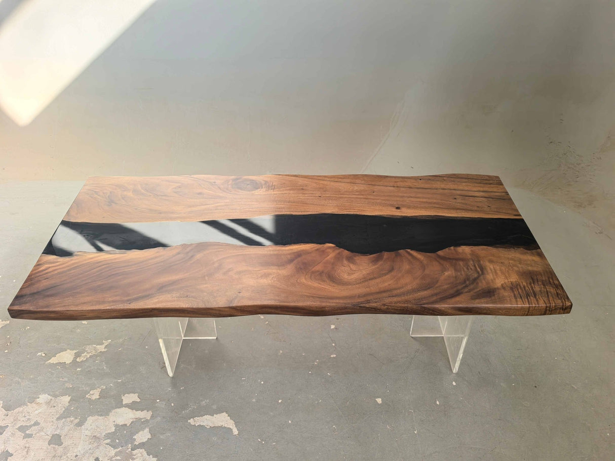 In-Stock Walnut Black Epoxy Resin Table 36.2" × 84.1" - Elitecustomtable