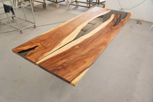 In-Stock Walnut Charred Black Epoxy Resin Table 42.1" × 107.9" - Elitecustomtable